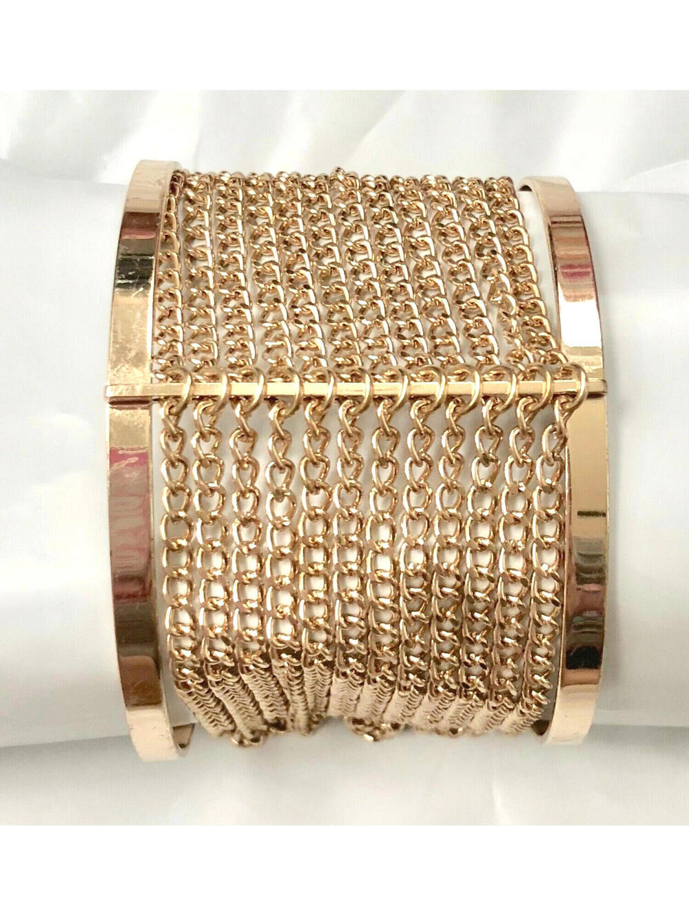 NEW Gemma Simone Gold-Tone Open Cuff Bracelet Dangling Chains Adjustable OS
